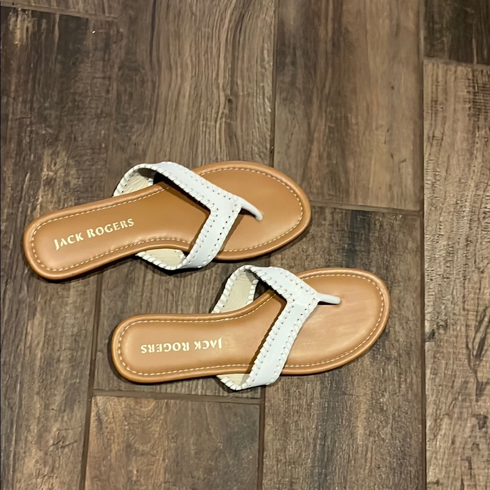 Jack Rogers White Sandals Minimalist T-Bar Design